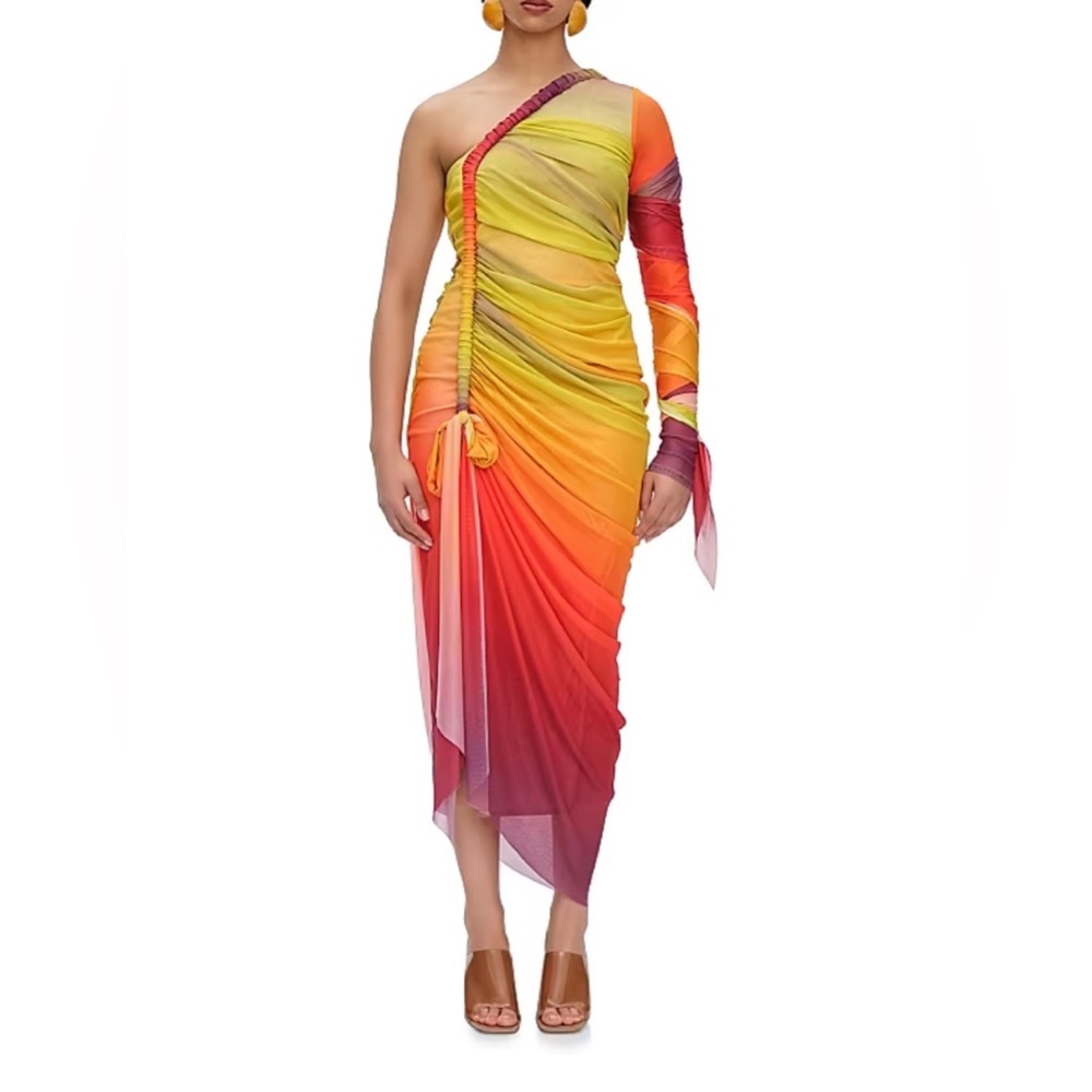 Turi Ombré Mesh One-Shoulder Midi Dress